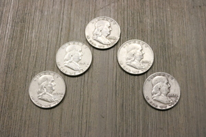 Assorted Franklin Silver Half Dollar- Bag of 5 Dates Vary!