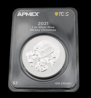Apmex PCGS 2021 1OZ Silver Niue Mickey Christmas Coin