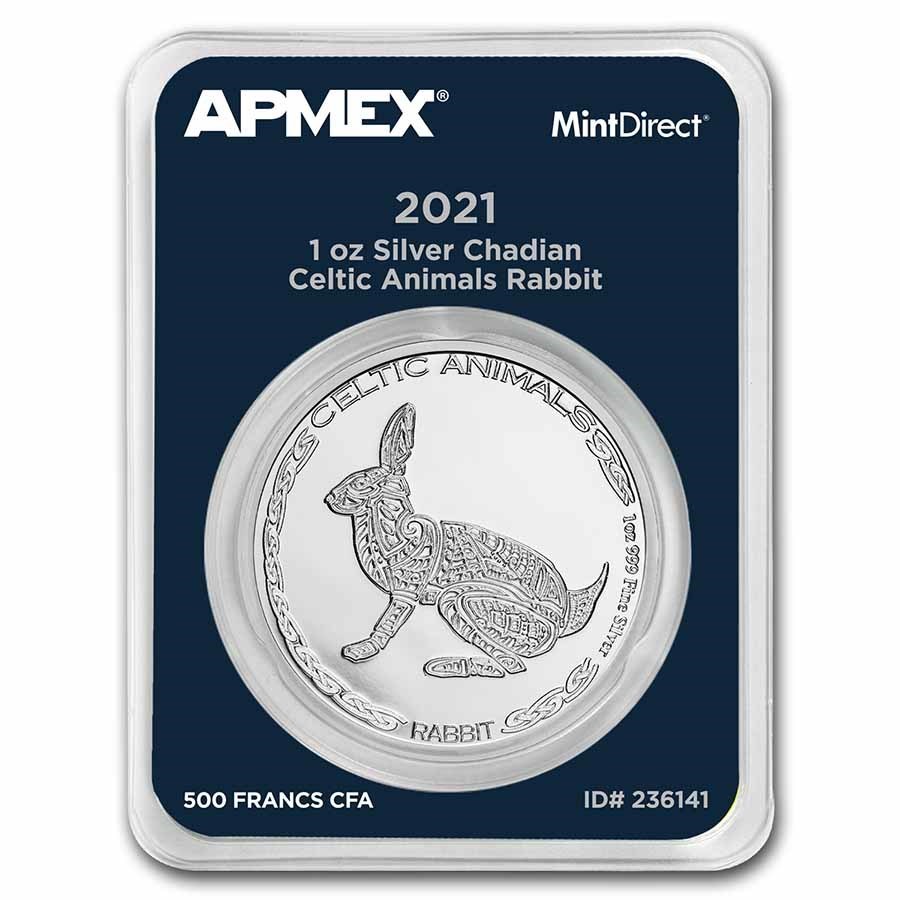 Apmex MintDirect 2021 1OZ Silver Chadian Cltic Animals Rabbit Coin