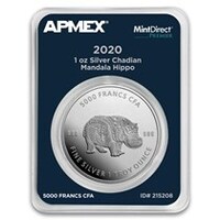 Apmex MintDirect Premier 2020 1OZ Silver Chadian Mandala Hippo Coin