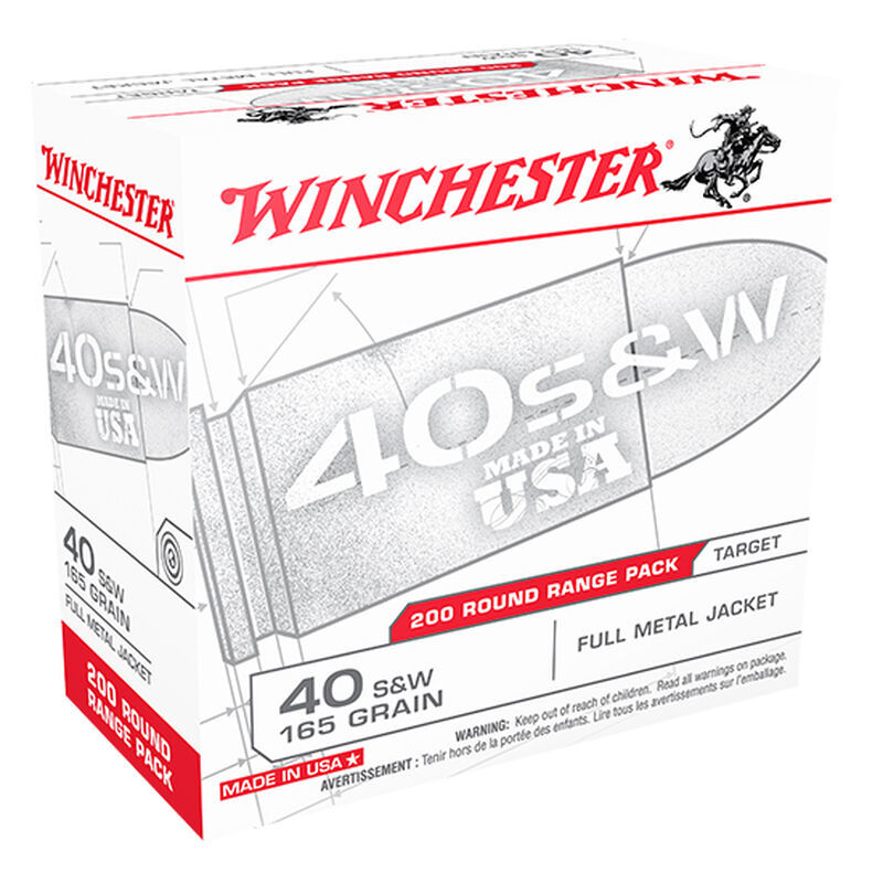 Winchester .40 S&W 165 Grain FMJ 200 Round Box 1060 fps