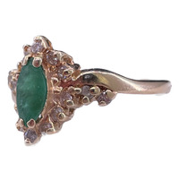 Gold Ladies Ring With Green Gemstone and Diamonds 14kt Size 6
