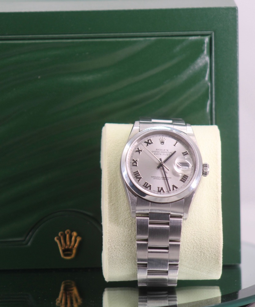 Rolex 16200 Datejust Stainless Steel Silver Roman Dial 36mm Year 2000