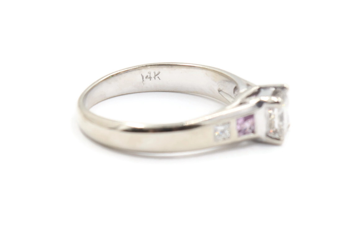 1.05 cttw Diamonds & 0.35 cttw Princess Cut Pink Sapphire 14KT Wedding Ring Set