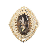 Large Marquise Cut Smokey Quartz Gemstone Filigree Ring in 10KT Yellow Gold