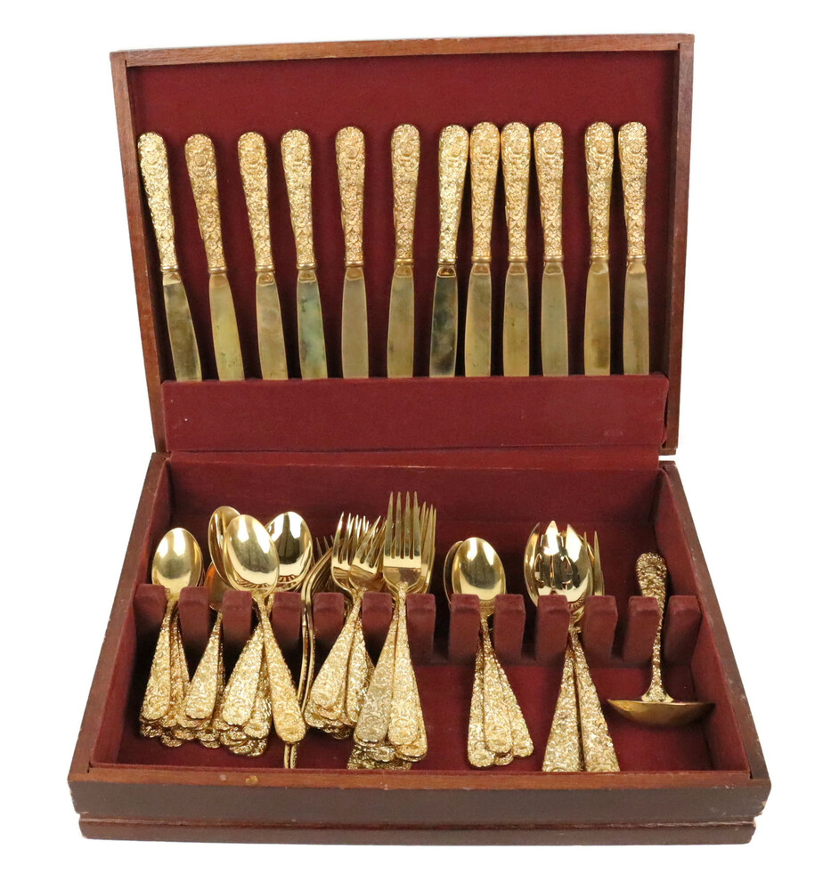 godinger-silver-gold-plated-forks-spoons-knifes-set-65-pieces-usa-pawn