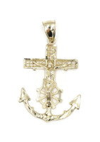 Men's 10KT Yellow Gold 4.60 Grams Jesus on Anchor Diamond Cut Necklace Pendant 
