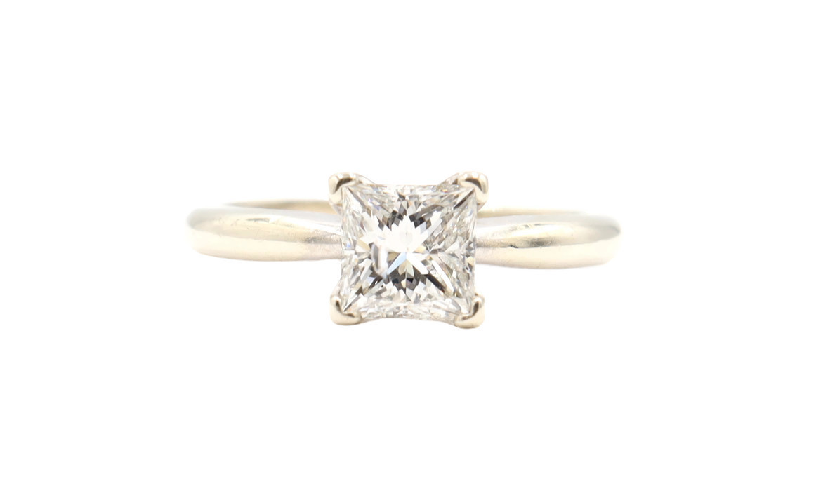 1.11 ctw Princess Cut Diamond Solitaire Engagement Ring in 14KT White Gold