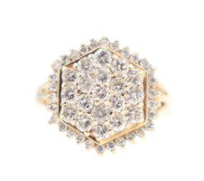 2.46 Ctw Round Diamond Hexagonal Cluster Halo 10KT Yellow Gold Ring Size 11 3/4