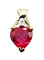 Women's Small 10KT Red Glass Cut Heart Stone with 0.03 ctw Diamond Pendant 