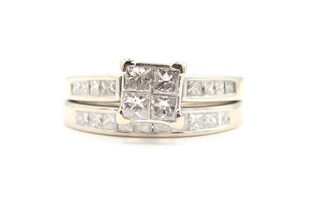 Women's 2.15 ctw Princess Cut Diamond Wedding Ring Set in 14KT White Gold ZEI 