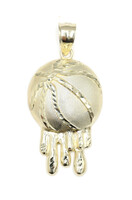 Large High Shine Melting Basketball Drip Graphic Pendant in 10KT Yellow Gold 8g