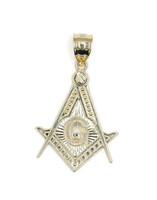 Masonic Free Mason Large High Shine 10KT Yellow Gold Graphic Necklace Pendant 
