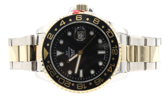 Men's Stainless Steel Yellow Gold Tone with Black Face Watch by NY London 15473