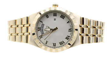 Men's Classic Yellow Gold Tone Stainless Steel White Face Watch NY London 1637