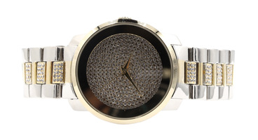 Men's Two Tone Stainless Steel CZ Encrusted Face and Band Watch by Ortiz 1606