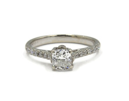  Elegant 14K White Gold 2.40g 1.23cttw Diamond Cushion Cut Ladies Ring Sz - 6.5