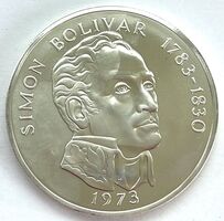 1973 Panama 20 Balboas Simon Bolivar Proof Silver Commemorative Coin