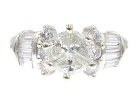 0.63 Ctw Fancy, Round & Baguette Cut Diamond 14KT White Gold Mosaic Cluster Ring