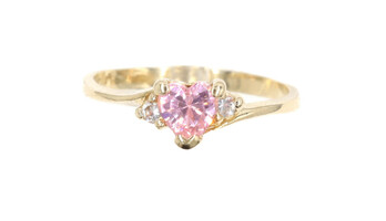 Women's Pink Heart Shaped CZ and White Round CZ Ring in 14KT Yellow Gold - 2.0g