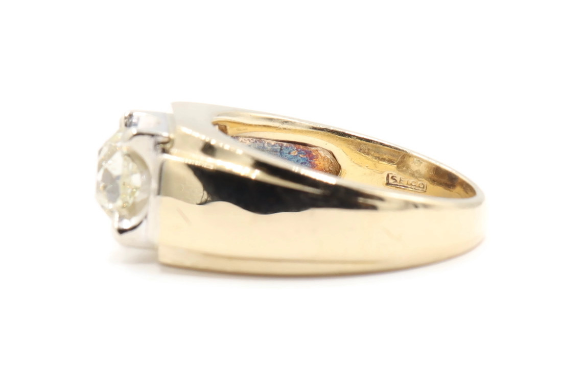 Men's 1.68 cttw Round Diamond European Cut 14KT Signet Style Statement Ring