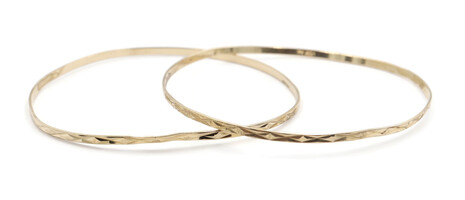 Set of Two Women's 2.2mm 14KT Solid Gold Yellow Gold Bangle Bracelets - 7.40g