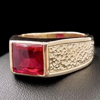 Gold Gentleman's Ring With Red Gemstone 14kt Size 10 1/2