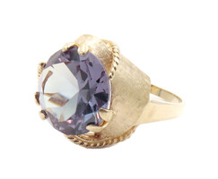 Women's Large Round Cut Synthetic Alexandrite Statement Ring in 10KT Yellow Gold