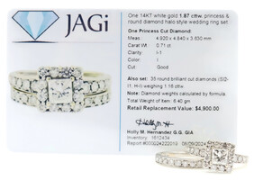 "Green Dot" Jagi1.87 cttw Princess & Rnd Cut Diamond 14KT WG Halo Wedding Set 