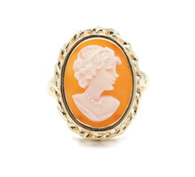 Women's Estate Pink/Peach & White Large Cameo Ring In 14KT Yellow Gold Size 6.5