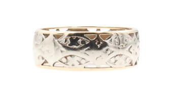 Unique Estate 14KT White and Yellow Gold Filigree Cut Out 7.2mm Band Ring 3.58g