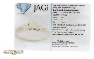 "Green Dot" Jagi 1.00cttw Trinity Past, Present, Future Diamond Engagement Ring 