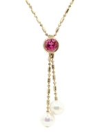Estate 14KT Yellow Gold Pink Tourmaline & Cultured Pearl 16" Negligee Necklace
