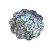 Elegant Abalone Inlay Sterling Silver Taxco 6.7g Flower Floral Brooch Pendant
