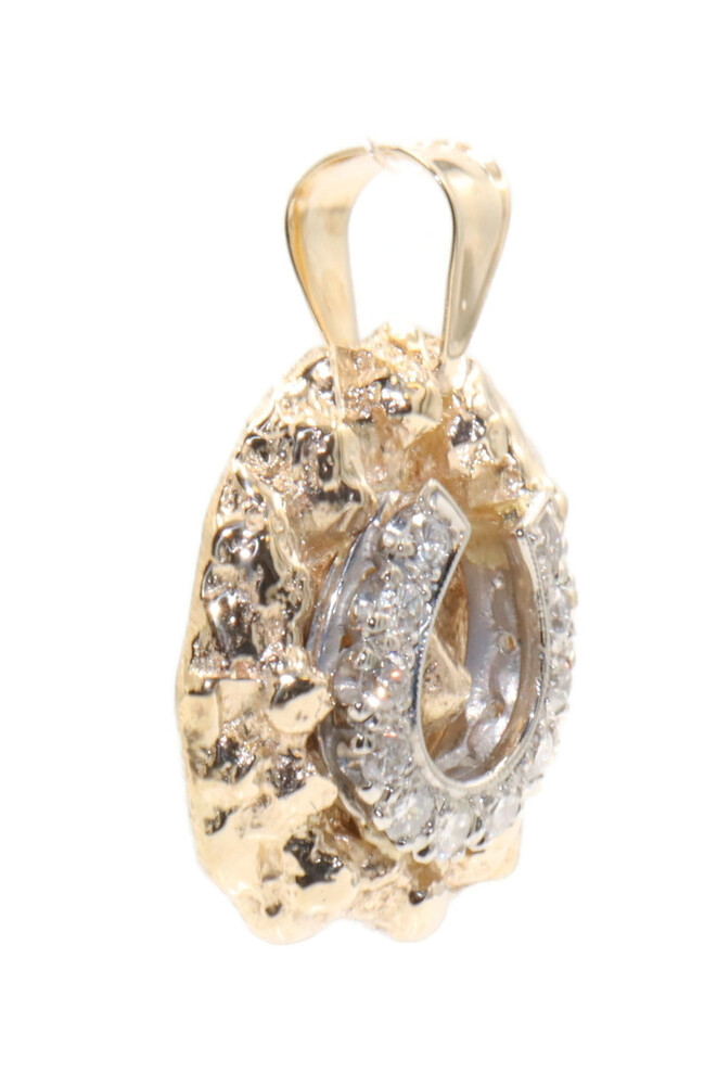 Men's Lucky 0.77 ctw Round Diamond 14KT Gold Nugget Horseshoe Necklace Pendant