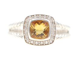 David Yurman Sterling Silver (925) Citrine & Diamond Halo Petite Albion Ring