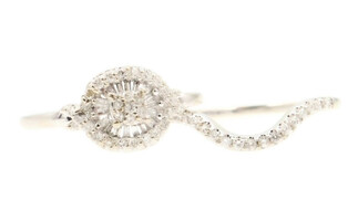 1.10 ctw Round and Baguette Halo 10KT White Gold Wedding Ring Size Size 6 3/4 