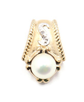 Estate 6.5mm Round White Cultured Pearl & Diamond 10KT YG Gold Omega Pendant 