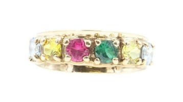10KT Yellow Gold Aquamarine, Citrine, Emerald & Ruby Energy Ring Size 6.5 - 3.6g