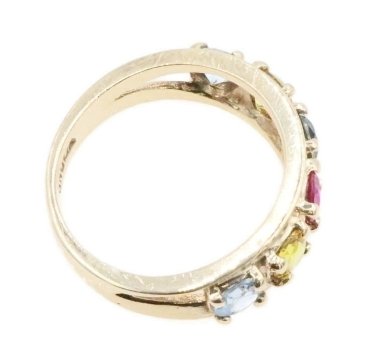 10KT Yellow Gold Aquamarine, Citrine, Emerald & Ruby Energy Ring Size 6.5 - 3.6g