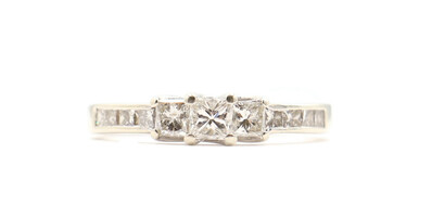 Women's Princess Cut Past, Present, And Future 1.05 Ctw Diamond Engagement Ring