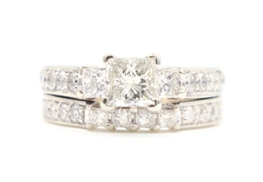 2.10 Ctw Princess & Round Diamond 14KT Gold PPF Soldered Wedding Ring Set 9.36g