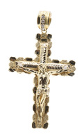 Men's 10KT Yellow Gold Diamond Cut Nugget Style Crucifix Cross Necklace Pendant 