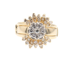 1.05 ctw Round Diamond Ring Set with 10KT Cluster Ring with 14KT Gold Ring Guard