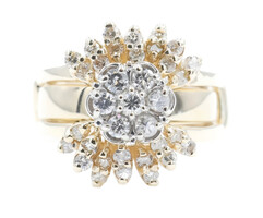 1.05 ctw Round Diamond Ring Set with 10KT Cluster Ring with 14KT Gold Ring Guard