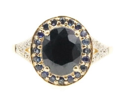 Large 2.0 ctw Oval Cut Sapphire with 0.55 ctw Sapphire Halo & Diamonds 10KT Ring