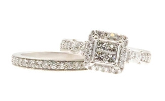 Women's 1.40 Ctw Princess & Round Cut Diamond 10KT White Gold Wedding Ring Set