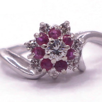  14KT White Gold Diamond and Ruby Ring size 6