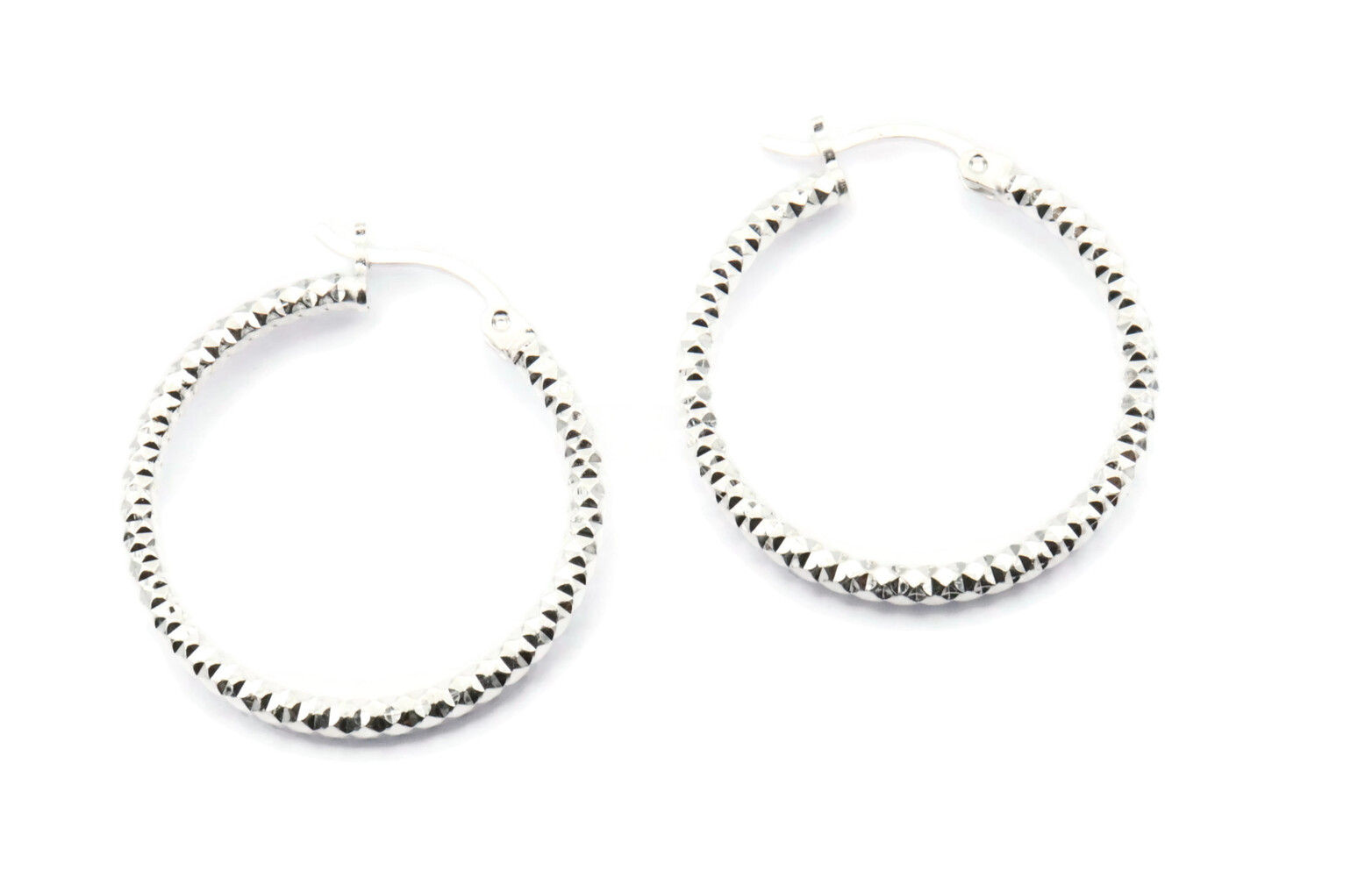 New Womens Sterling Silver 925 High Shine Diamond Cut Medium Hoop Earrings Usa Pawn 
