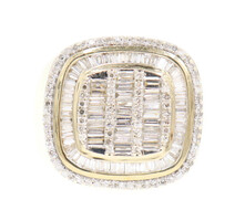 1.28 Ctw Baguette & Round Cut Diamond Double Halo Cluster 10KT Yellow Gold Ring